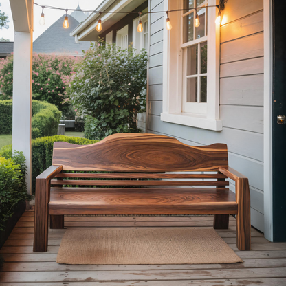Rustic Outdoor Wooden Bench With Curved Backrest For Garden Or Porch - view 1 of 8