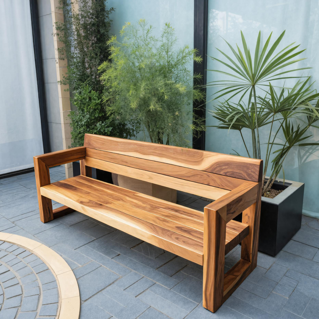 Modern Solid Wood Outdoor Bench With Armrests For Garden Or Entryway - view 1 of 8