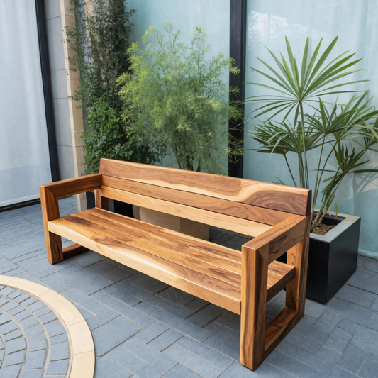 Modern Solid Wood Outdoor Bench With Armrests For Garden Or Entryway - view 1 of 8