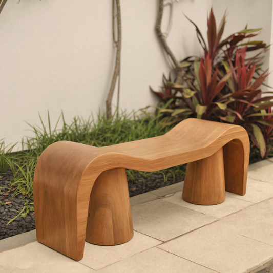 Contemporary Sculpted Wood Bench For Garden Or Patio - view 1 of 8