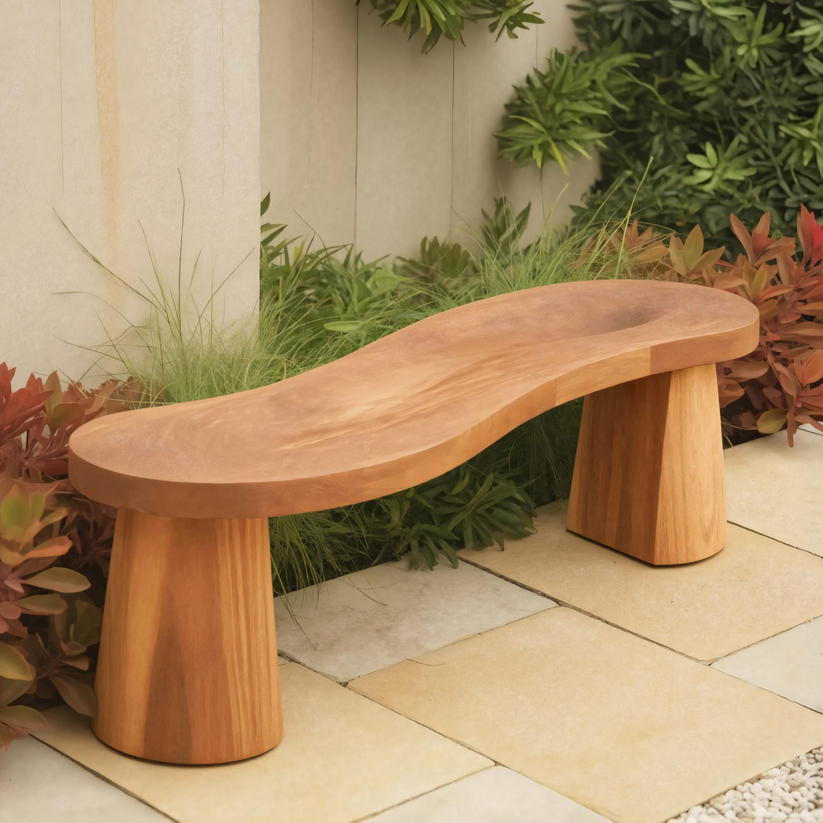 Organic Curved Wood Bench For Garden Or Entryway - view 1 of 8