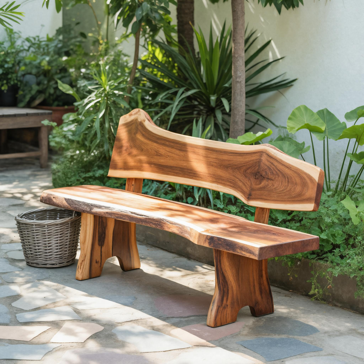 Rustic Live Edge Outdoor Bench With Curved Back For Patio Or Garden - view 1 of 8