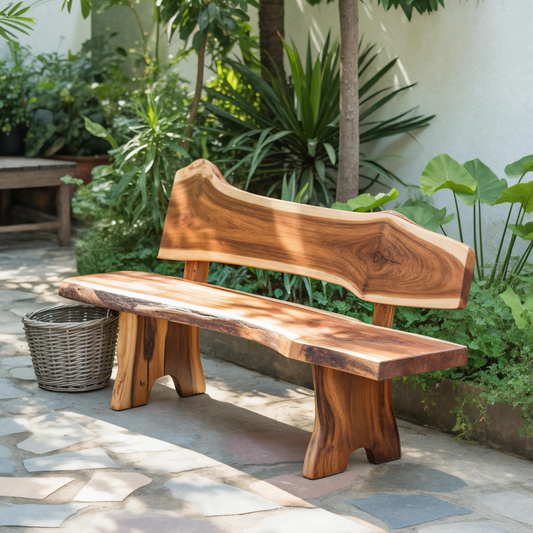Rustic Live Edge Outdoor Bench With Curved Back For Patio Or Garden - view 1 of 8