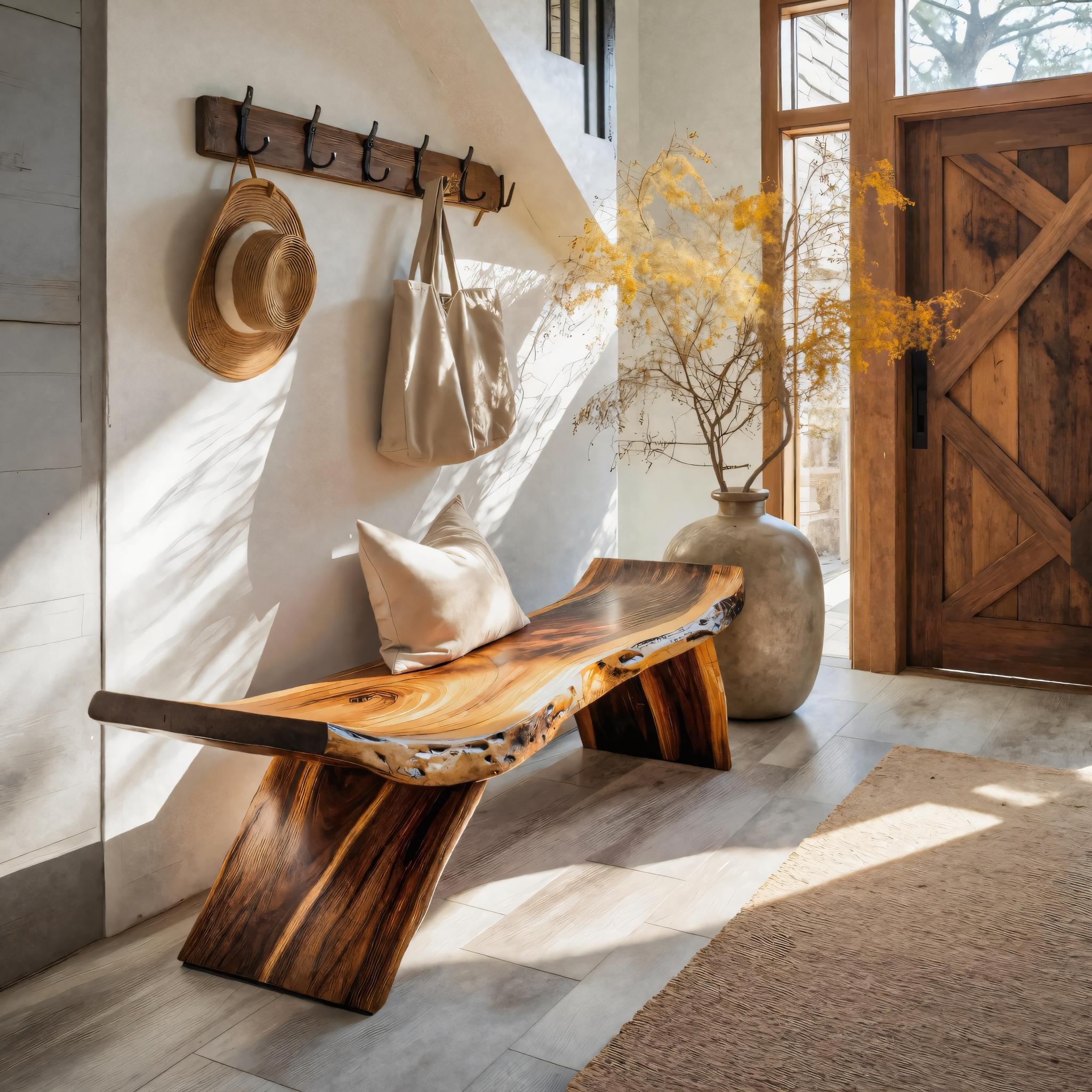 Rustic Live Edge Bench With Organic Curves For Entryway - view 1 of 8