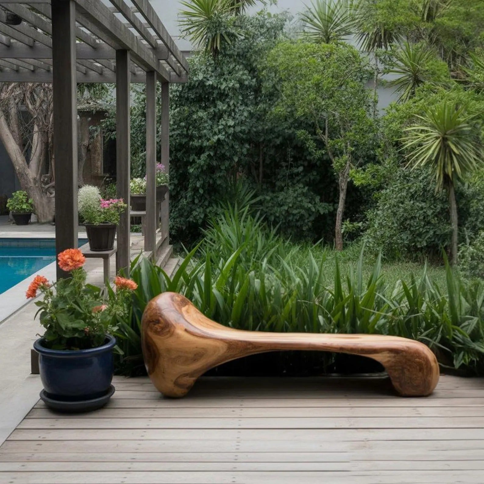 Sculptural Wood Bench For Garden Poolside Or Patio - view 1 of 8