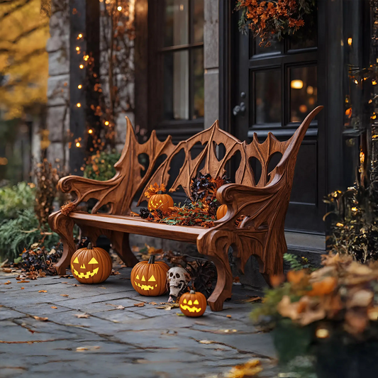 Mid Century Solid Wood Halloween Bench For Festive Outdoor Decor - view 1 of 7