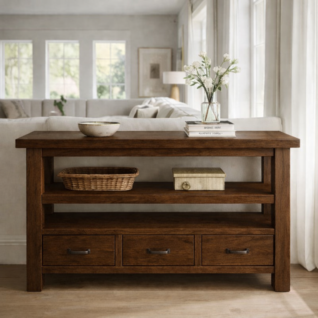 Solid Wood Console Table with Drawers and Open Shelf - view 3 of 9