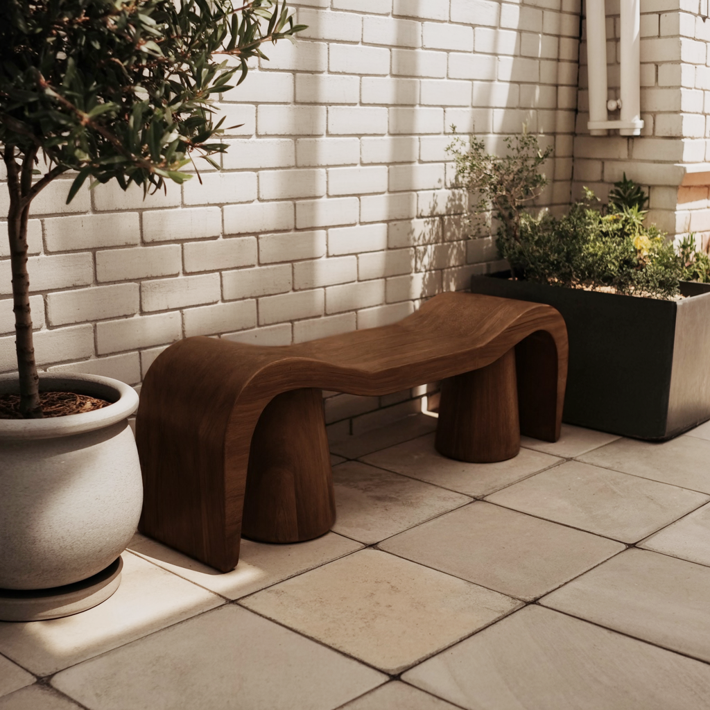 Contemporary Sculpted Wood Bench For Garden Or Patio - view 7 of 8
