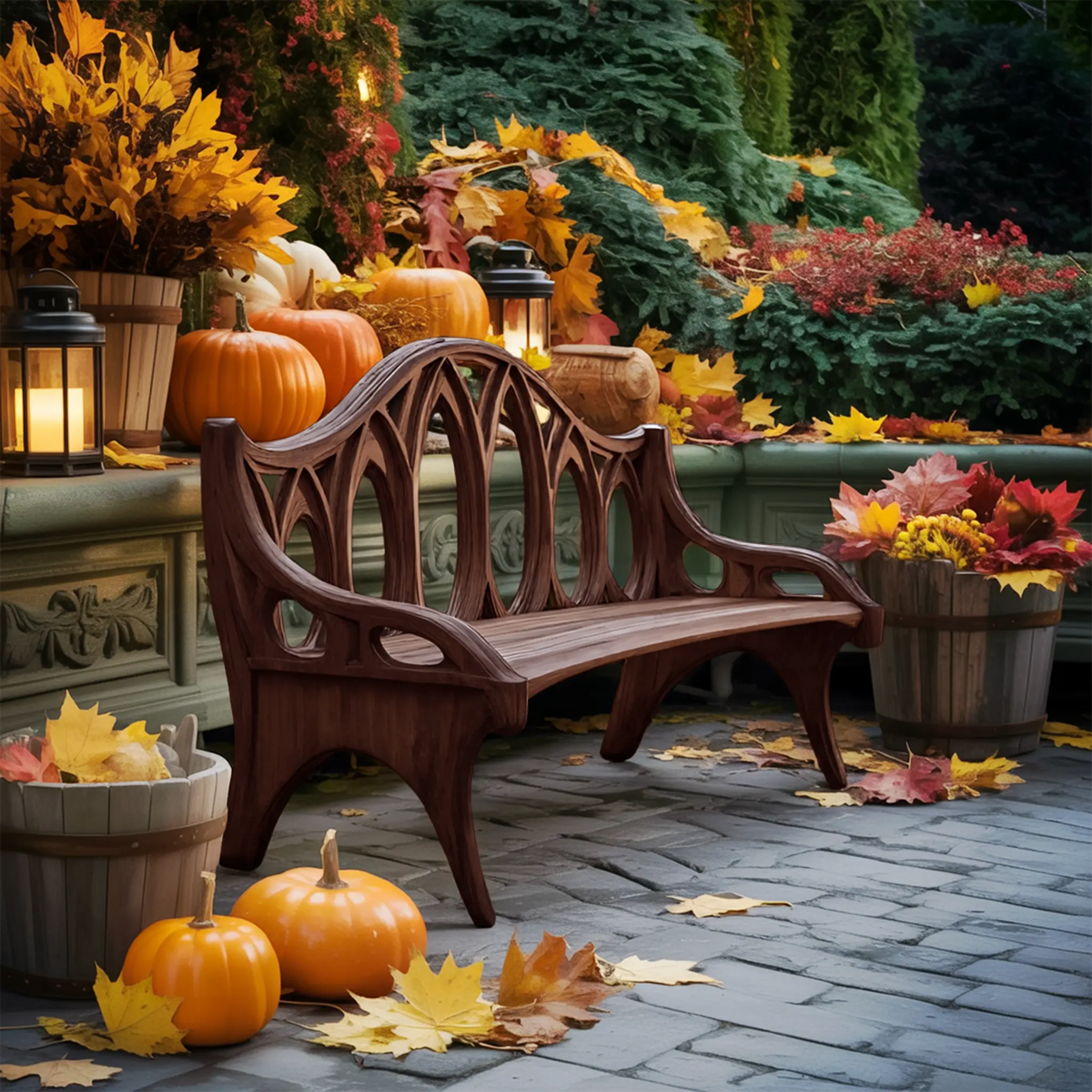 Farmhouse Solid Wood Halloween Bench For Outdoor Porch Design - view 7 of 8