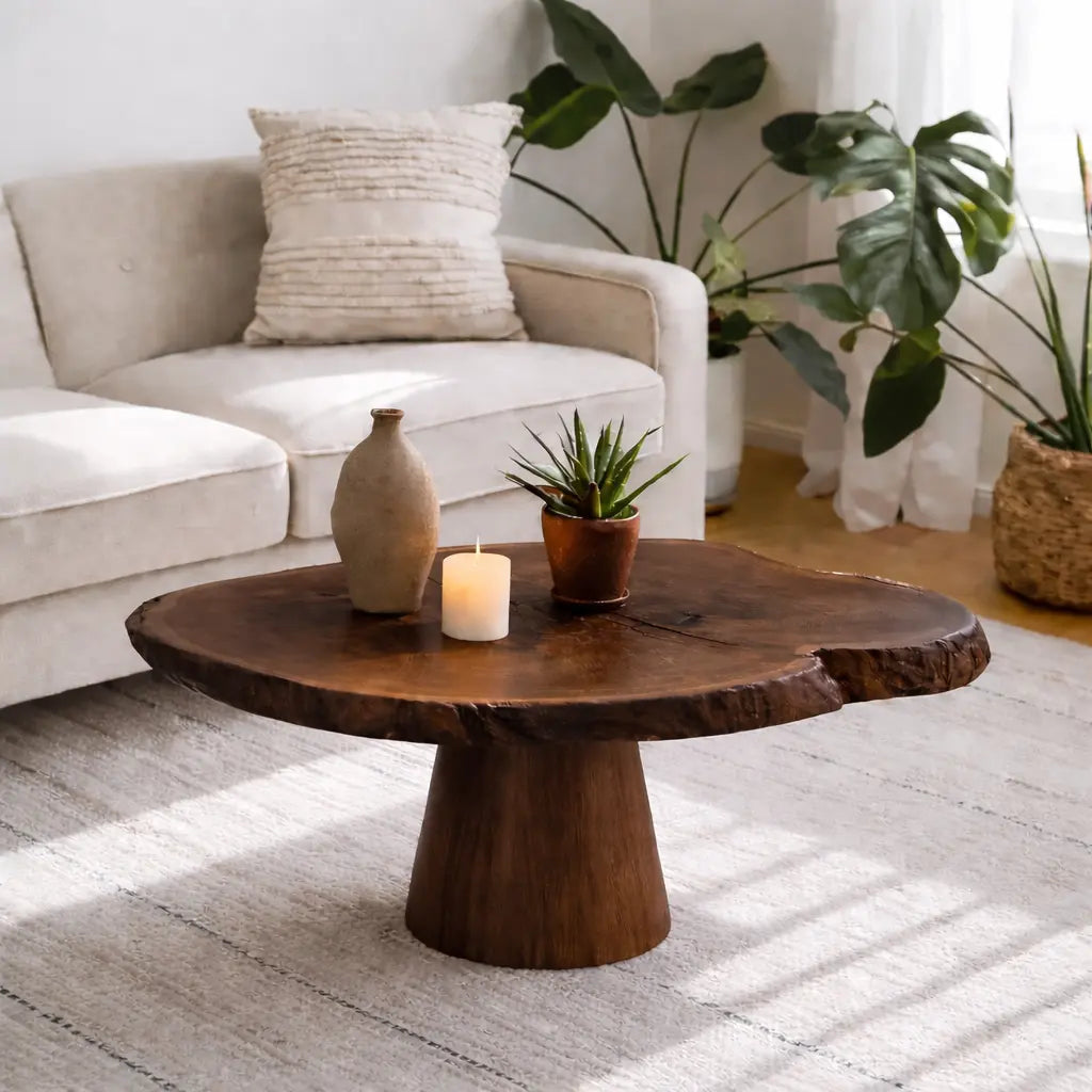 Live Edge Solid Wood Coffee Table for Living Room with Pedestal Base - view 5 of 9