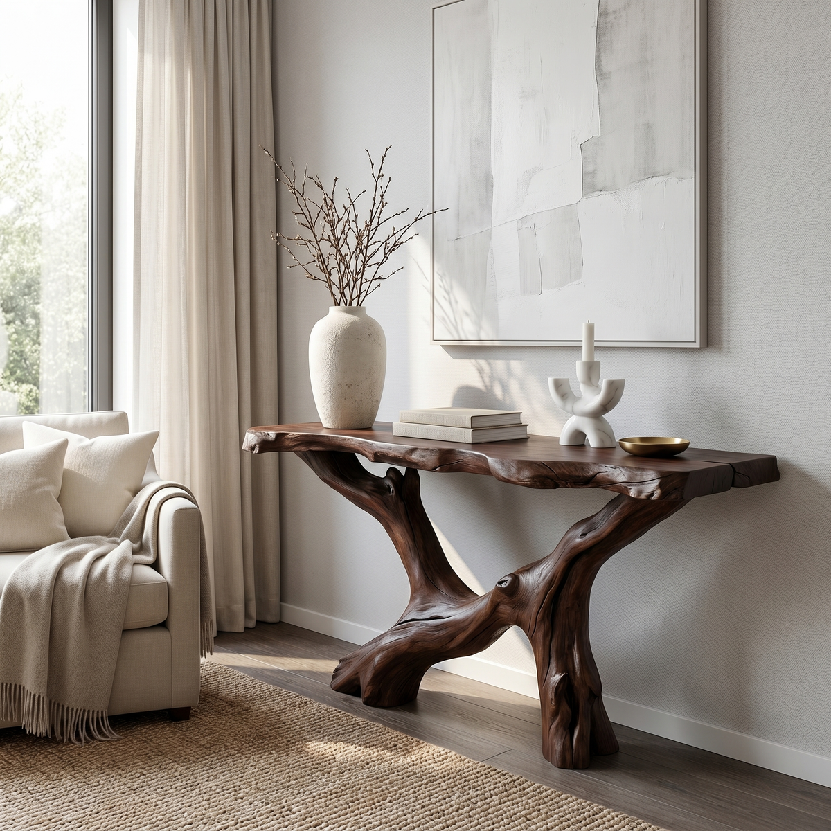 Live Edge Console Table Natural Wood Rustic Handmade Gift - view 7 of 8