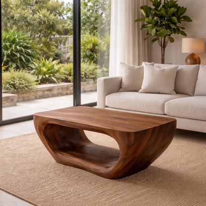 Solid Wood Coffee Table with Sculptural Hollow Base and Smooth Curved Design - view 4 of 9