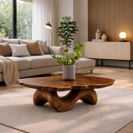 Live Edge Solid Wood Coffee Table with Sculptural Curved Base - view 1 of 9