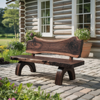Rustic Live Edge Bench With Backrest For Patio Garden Courtyard - view 7 of 8