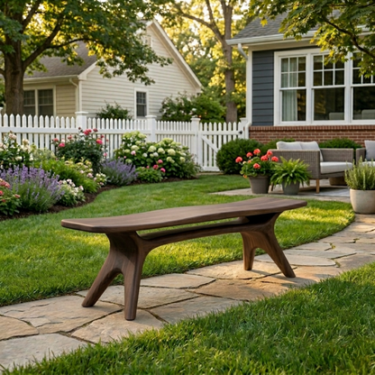 Solid Wood Outdoor Bench with Sculptural Tapered Legs and Floating Seat Design - view 3 of 8