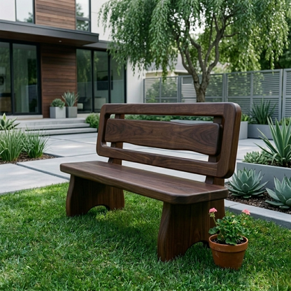 Solid Wood Outdoor Bench with Double Slat Back Modern Garden Patio Seating - view 2 of 7