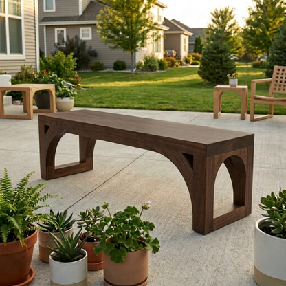 Solid Wood Outdoor Bench with Arched Base and Minimalist Rectangular Design - view 1 of 7
