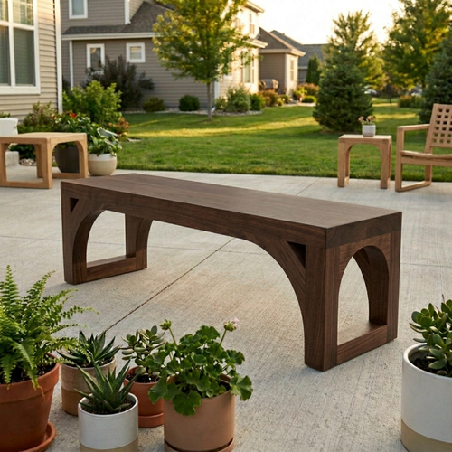Solid Wood Outdoor Bench with Arched Base and Minimalist Rectangular Design - view 1 of 7