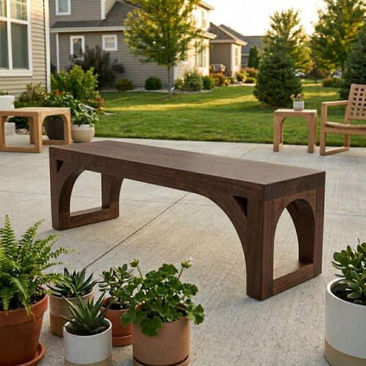Solid Wood Outdoor Bench with Arched Base and Minimalist Rectangular Design - view 1 of 7