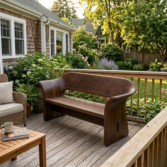 Solid Wood Outdoor Bench with Curved Wraparound Backrest Patio Garden Seating - view 1 of 7