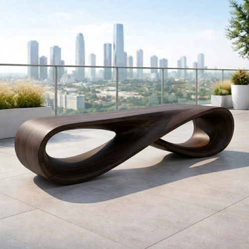 Handcrafted Solid Wood Outdoor Bench – Modern Loop Sculptural Patio Seating - view 2 of 7