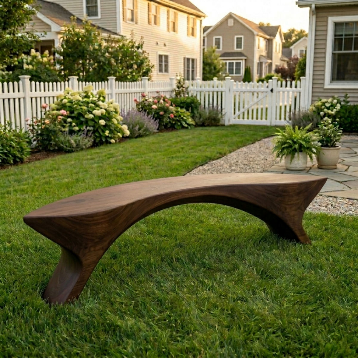 Solid Wood Outdoor Bench Sculptural Curved Design with Organic Arch Base - view 4 of 8