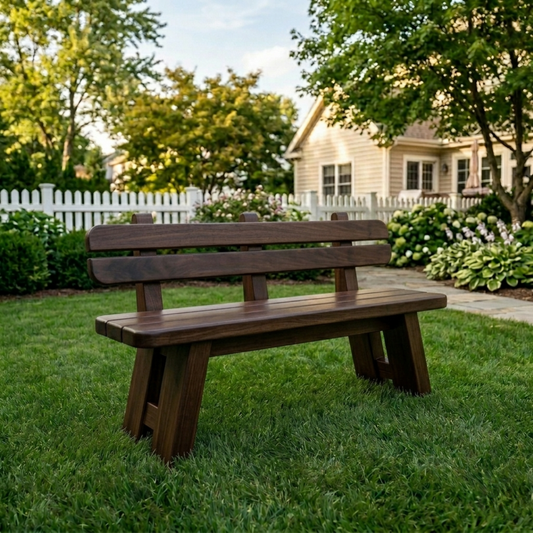 Solid Wood Outdoor Garden Bench with Slatted Backrest and A-Frame Legs - view 1 of 7