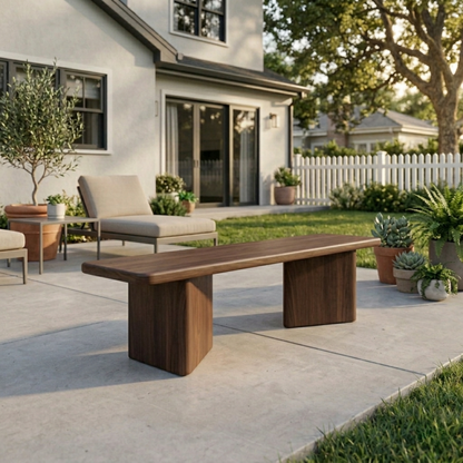 Solid Wood Outdoor Bench Minimalist Slab Seat with Block Leg Base Design - view 2 of 7