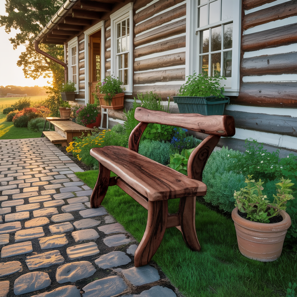 Rustic Garden Bench With Curved Seat For Patio Pathway And Front Porch - view 7 of 8
