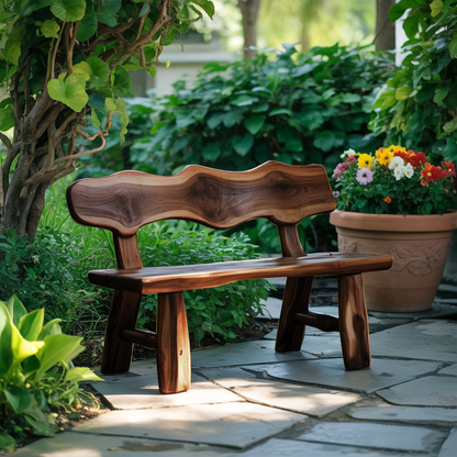 Rustic Garden Bench Live Edge Outdoor Seating For Patio Courtyard And Backyard - view 7 of 8