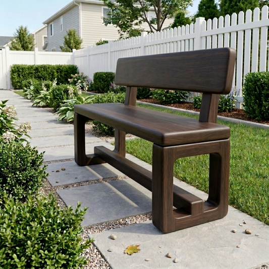 Solid Wood Outdoor Bench with Backrest and Modern Geometric Frame - view 1 of 7