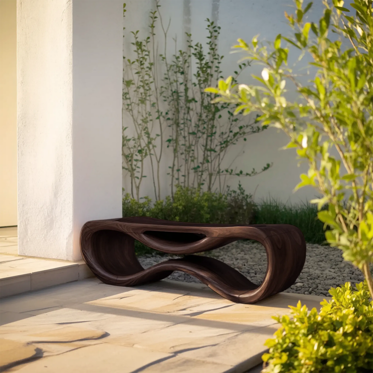 Contemporary Sculptural Outdoor Bench For Patio Or Garden Decor - view 7 of 8