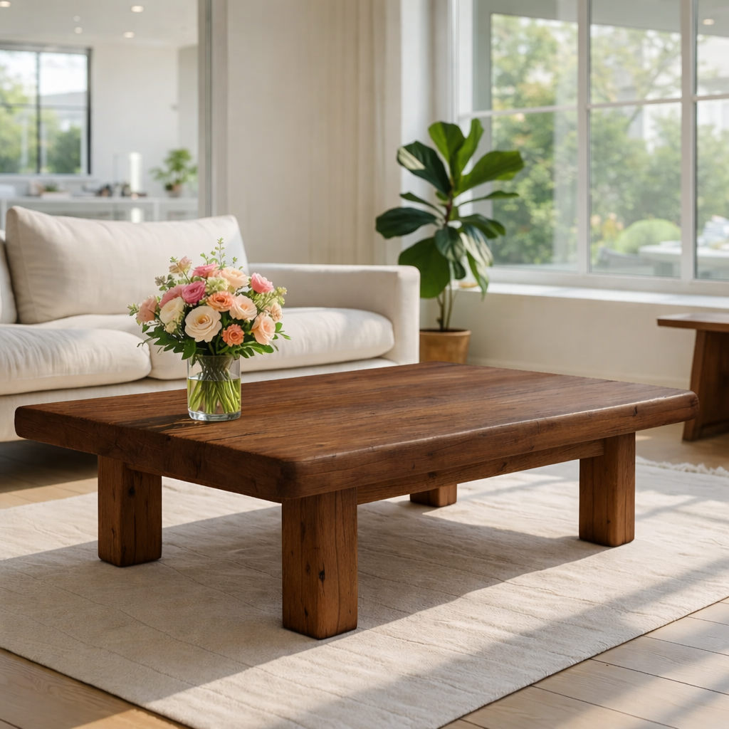 Rustic Solid Wood Coffee Table with Chunky Legs - view 4 of 9