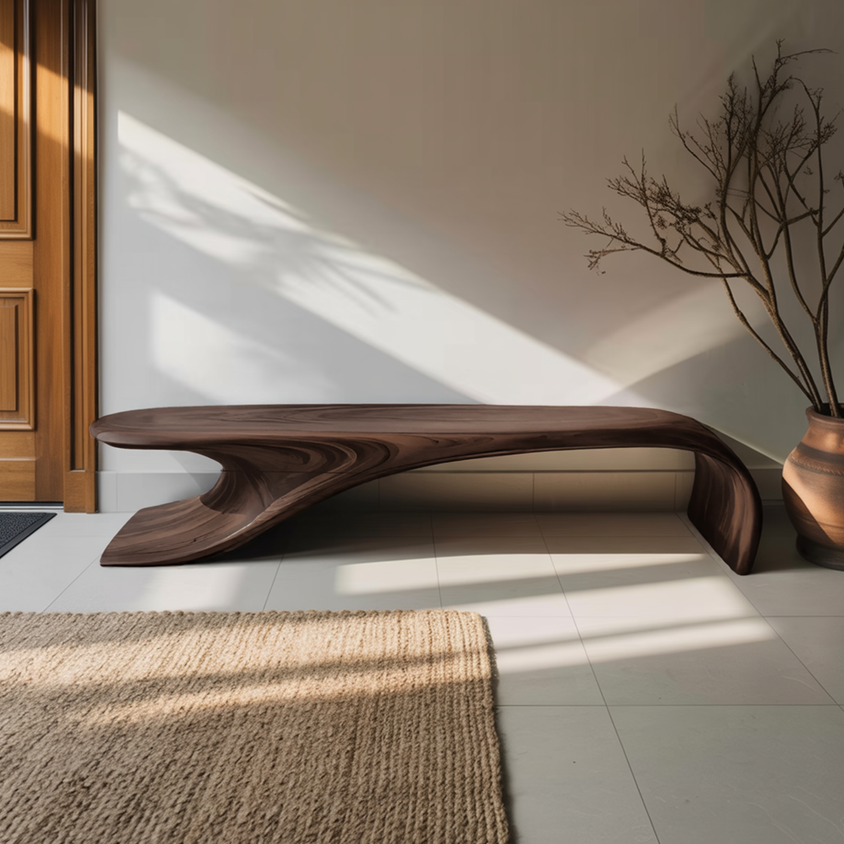 Modern Sculptural Bench With Flowing Curves For Living Room - view 7 of 8