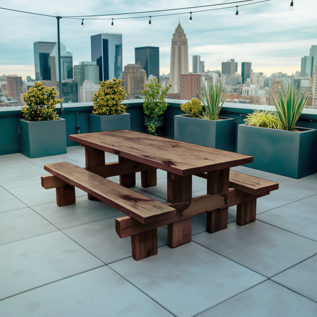 Minimalist Outdoor Picnic Table With Benches For Garden Or Cabin - view 7 of 8