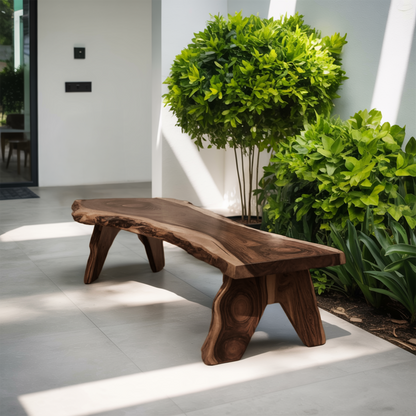 Rustic Live Edge Wooden Bench For Patio Or Garden - view 7 of 8
