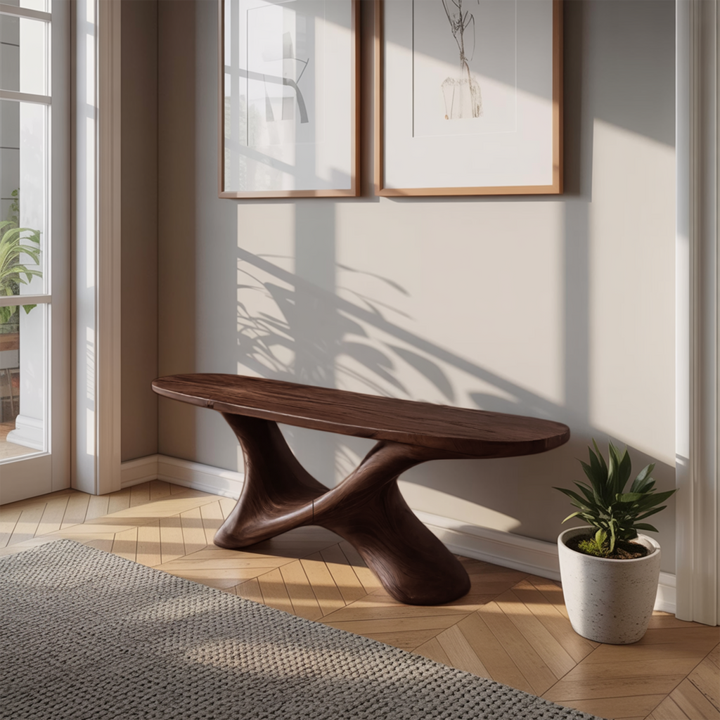 Modern Sculptural Bench With Twisted Base For Entryway - view 7 of 8