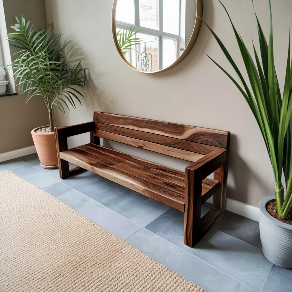 Modern Solid Wood Outdoor Bench With Armrests For Garden Or Entryway - view 7 of 8