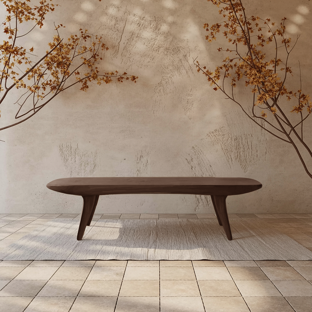 Curved Minimalist Organic Bench For Entryway Bedroom And Living Room - view 7 of 8