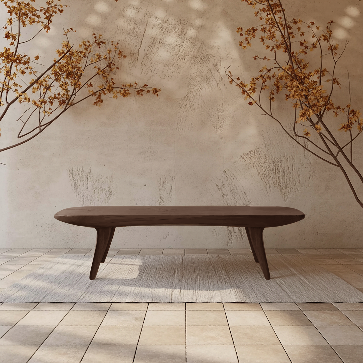 Curved Minimalist Organic Bench For Entryway Bedroom And Living Room - view 7 of 8