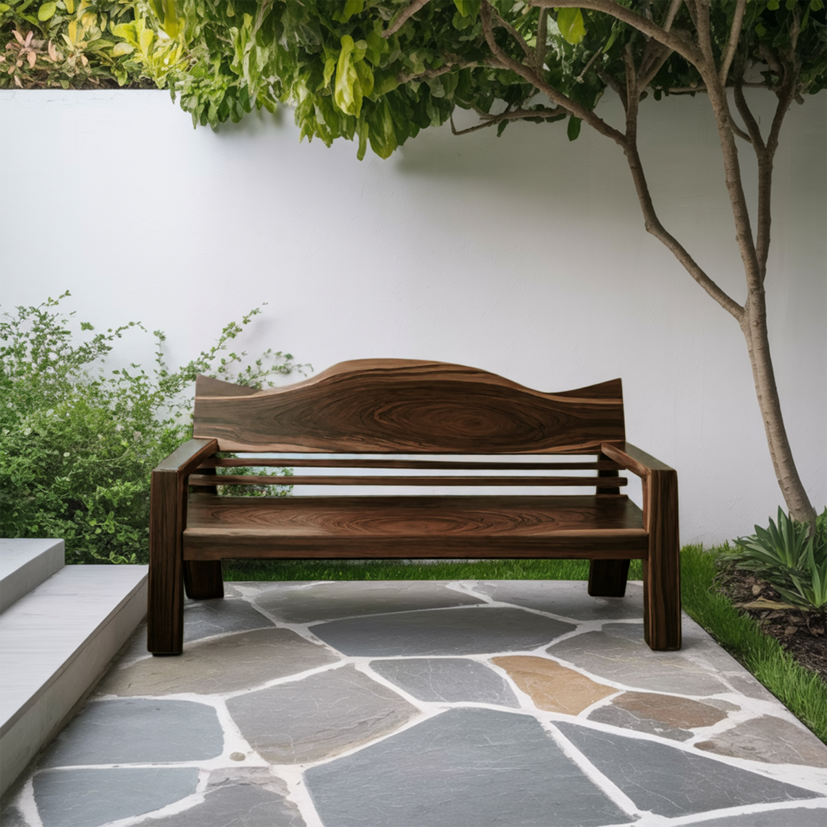 Rustic Outdoor Wooden Bench With Curved Backrest For Garden Or Porch - view 7 of 8