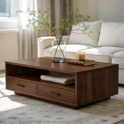 Solid Wood Coffee Table with Storage Drawers, Modern Design for Living Room - view 1 of 9