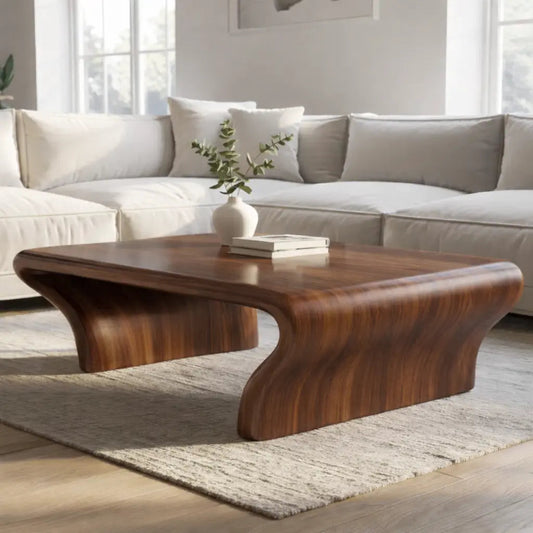 Sculptural Walnut Coffee Table with Curved Design, Modern and Minimalist Living Room Décor - view 1 of 9