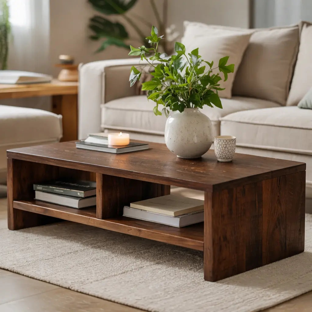 Solid Wood Coffee Table with Open Storage, Rustic Design for Living Room and Décor - view 1 of 9