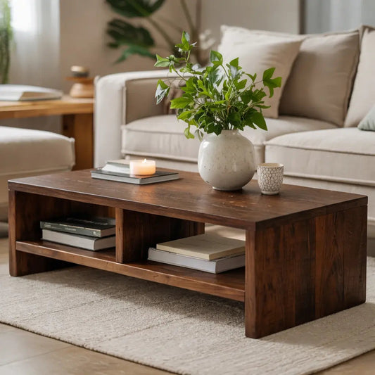 Solid Wood Coffee Table with Open Storage, Rustic Design for Living Room and Décor - view 1 of 9