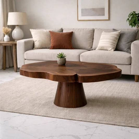 Solid Wood Coffee Table with Organic Edge Top Modern Sculptural Living Room Table - view 1 of 9