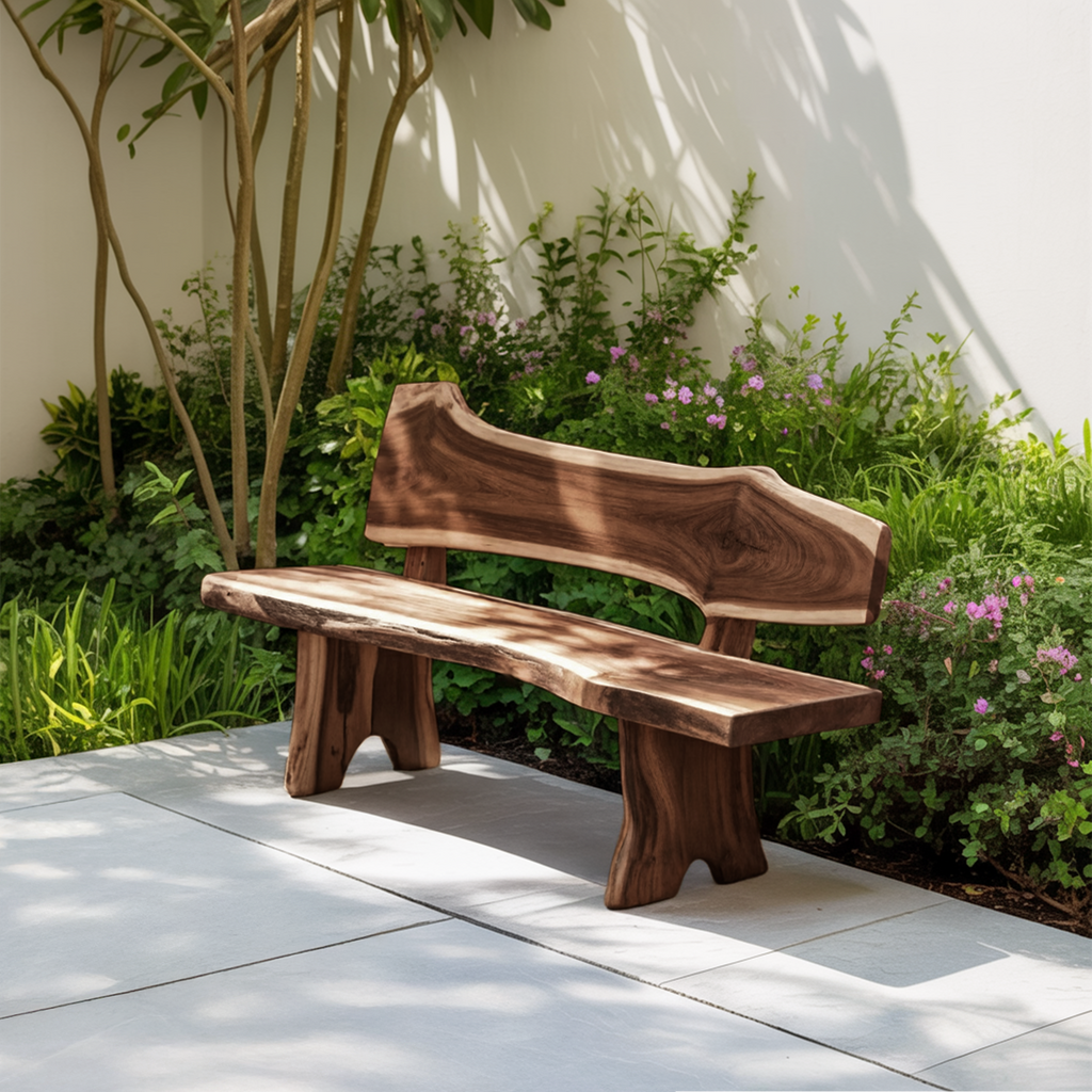 Rustic Live Edge Outdoor Bench With Curved Back For Patio Or Garden - view 7 of 8