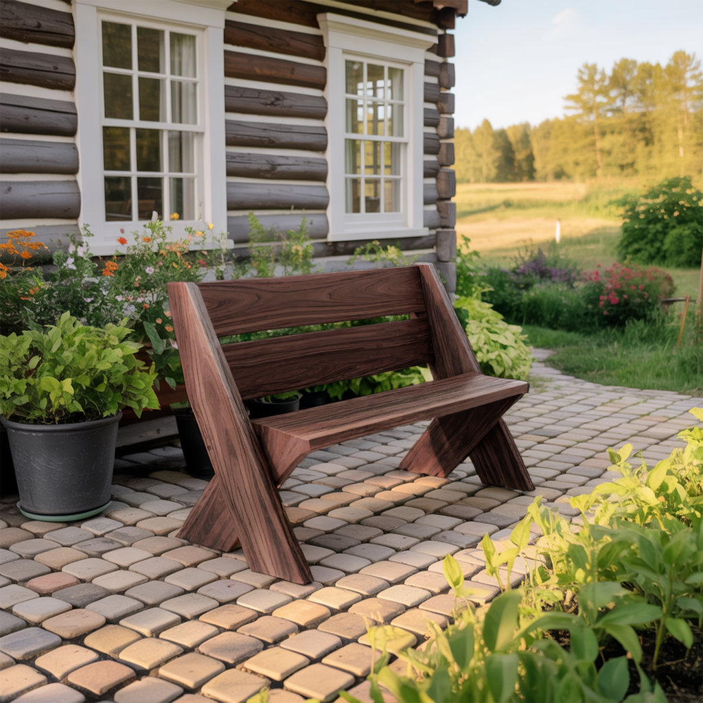 Modern Outdoor Bench With Angled Legs For Garden Patio And Backyard - view 7 of 8