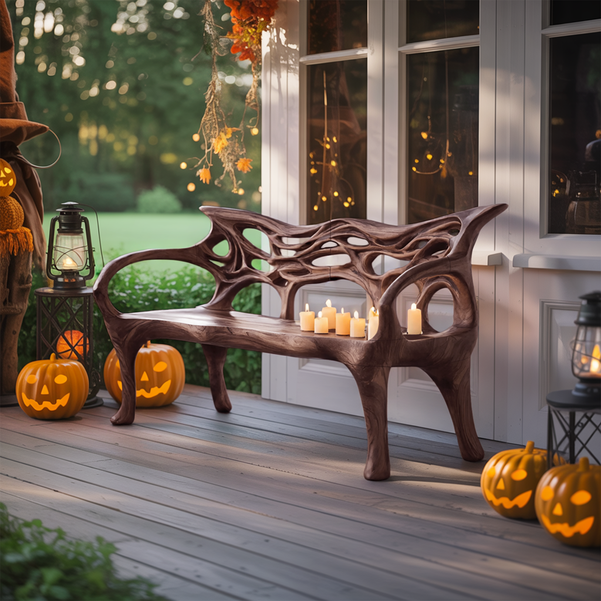 Mid Century Solid Wood Halloween Bench For Outdoor Design - view 7 of 8
