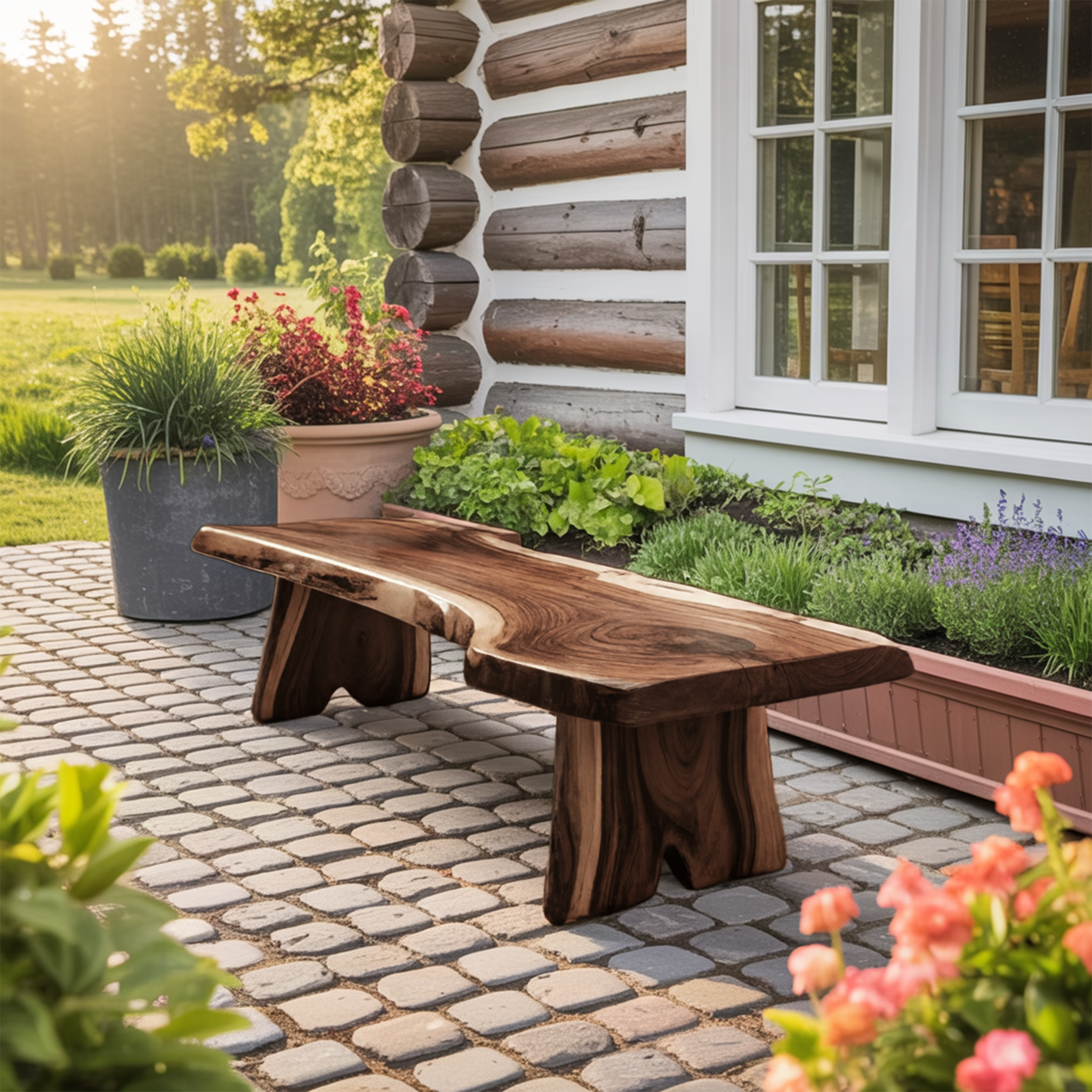 Minimalist Live Edge Outdoor Bench For Entryway Or Patio - view 7 of 8